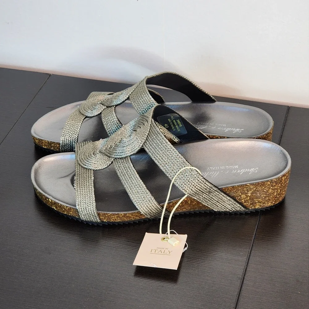 Andrea Michele Sandals Silver Women's 40 Made In Italy Style 24910 Cork Bling‎